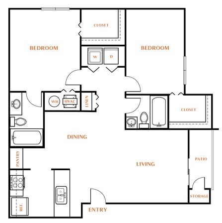 floor plan for the two bedroom apartment at The  Rowen